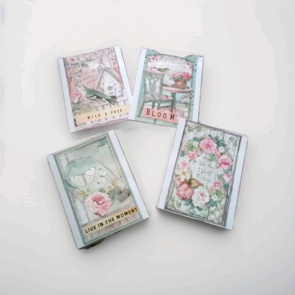Set Of 4 Handmade Cards W/ Env Shabby Chic Floral Note Cards  4.5x5.5